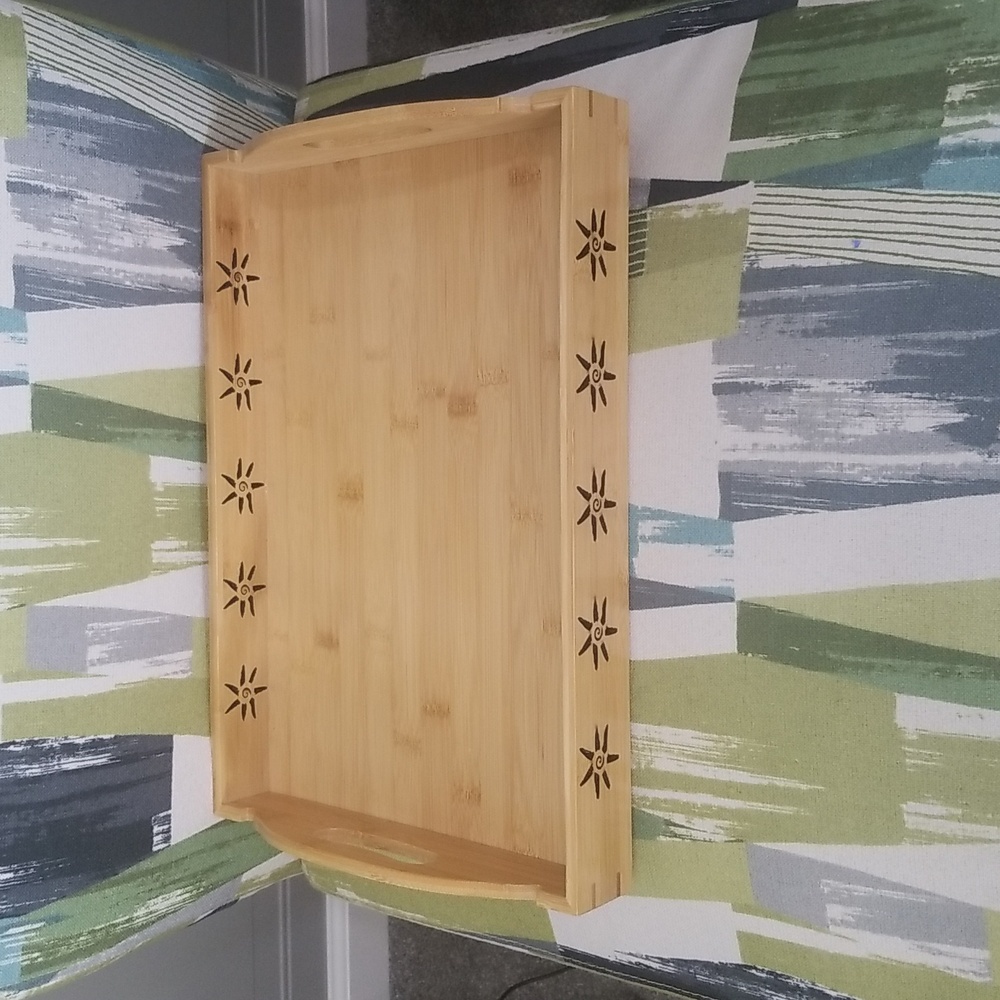 Sunshine Cut Out Pattern Bamboo Serving Tray With Handle